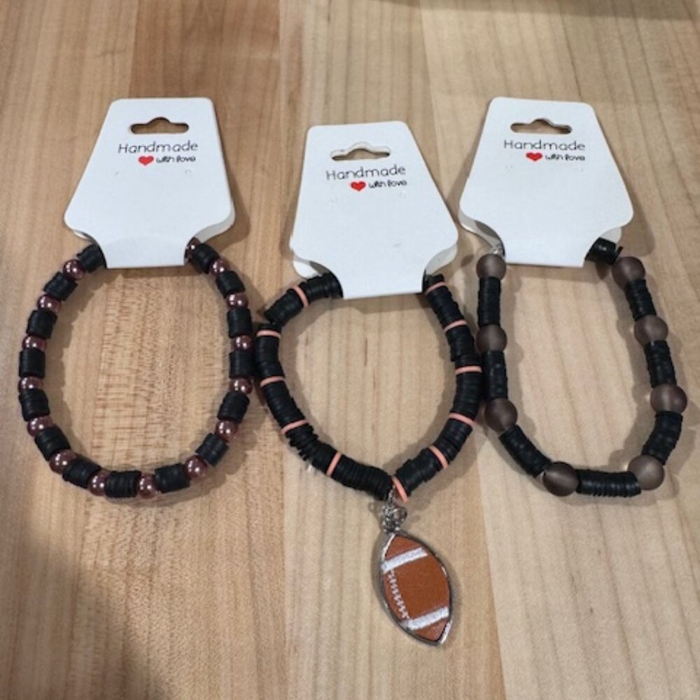 Set of 3 handmade black and tan beaded bracelets